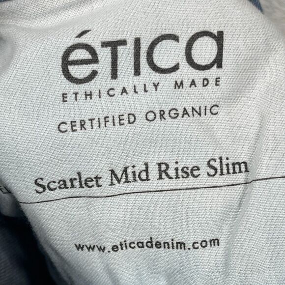 Etica Jeans Womens 29 Blue Scarlet Mid Rise Slim Fit Rock Pool Denim Distressed - Picture 11 of 15